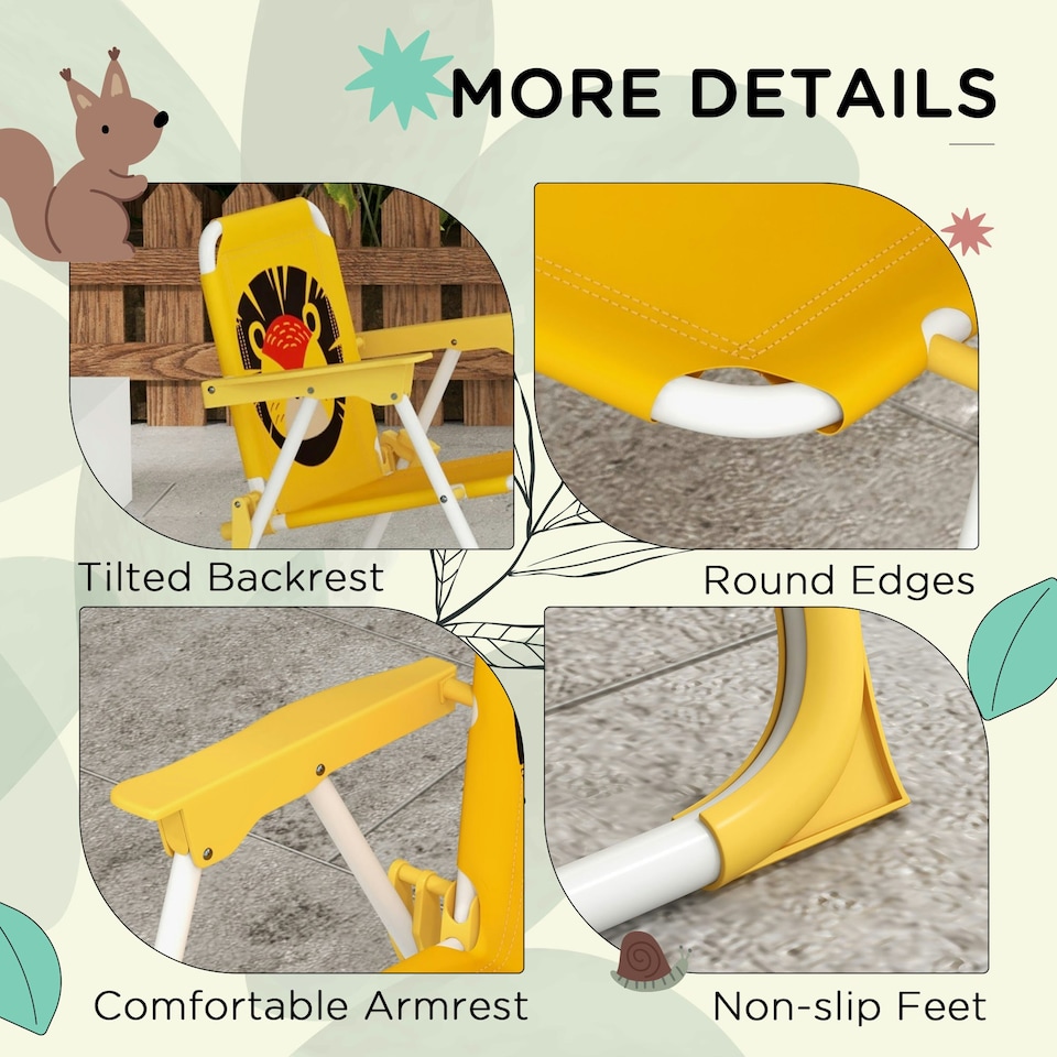 image 1 of Outsunny Kids Bistro Table and Chair Set w/ Lion Theme, Adjustable Parasol