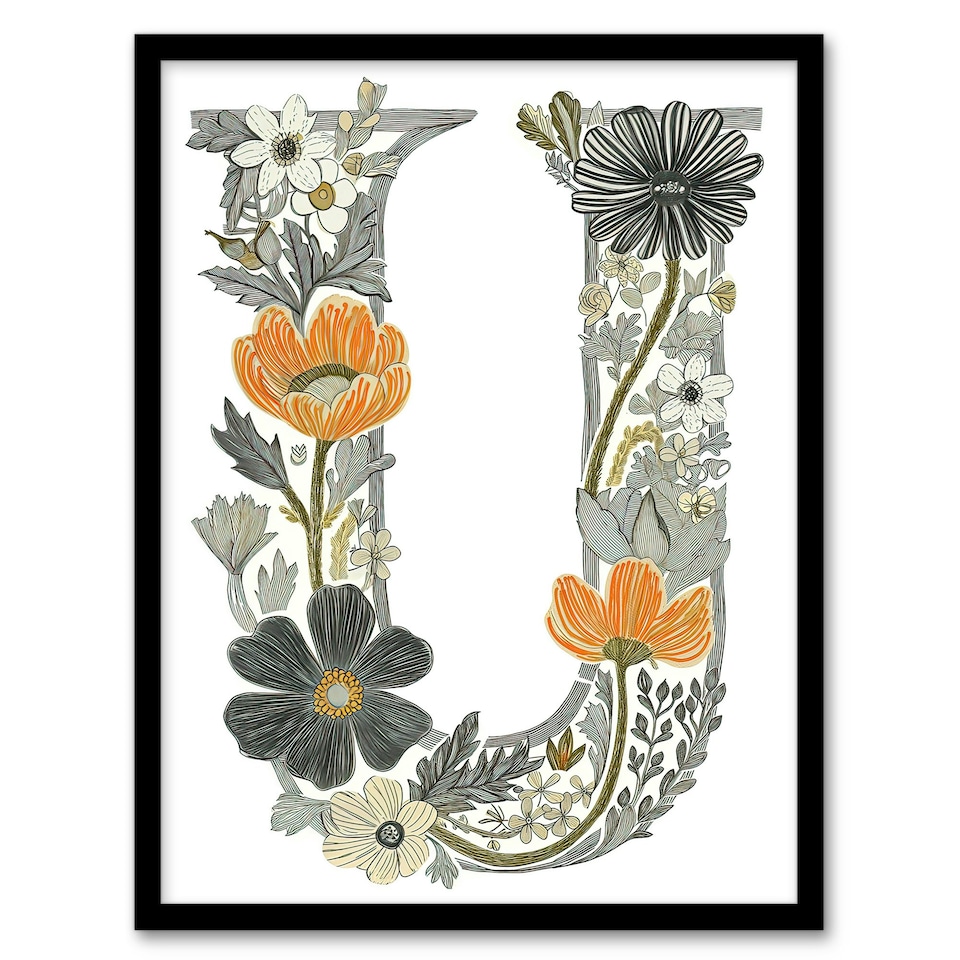 image 1 of Letter Floral Flowers for her Birthday Gift Mum Black Framed Wall Art Print A4
