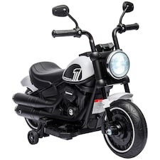 HOMCOM 6V Electric Motorbike with Training Wheels, One-Button Start - White