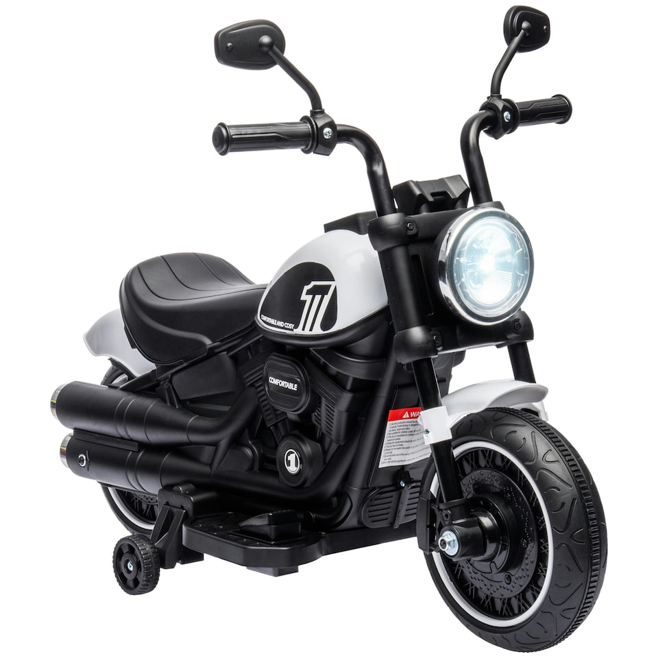 image 1 of HOMCOM 6V Electric Motorbike with Training Wheels, One-Button Start - White