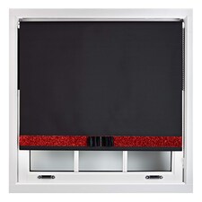 FURNISHED Blackout Roller Blind with Red Glitter Trim and Black Bow Trimmable Window Shade | Black | Black 1 | (W) 130cm x (L) 165cm