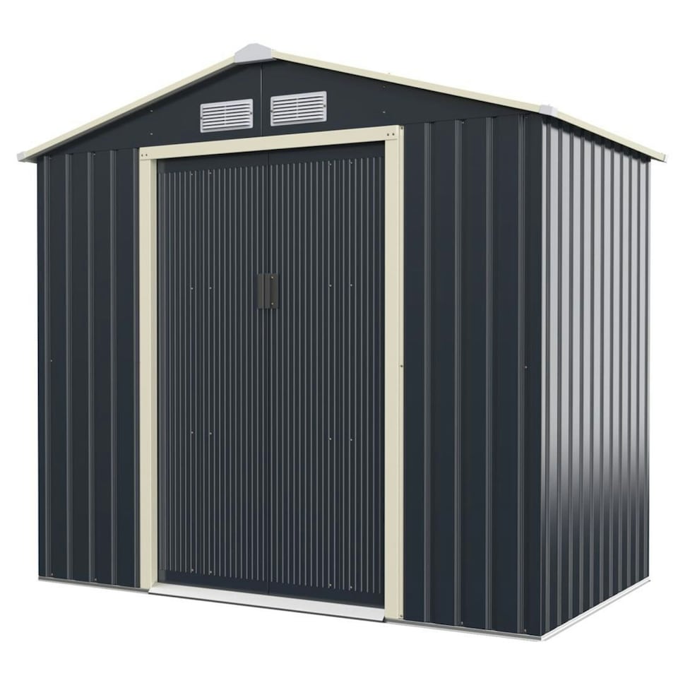 image 1 of COSTWAY 7FT x 4FT Outdoor Storage Shed Tool Utility Storage House Grey