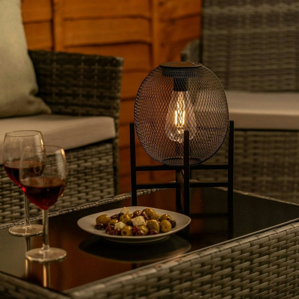 image 1 of ValueLights Mesh Globe Outdoor Solar Wall Lantern Black
