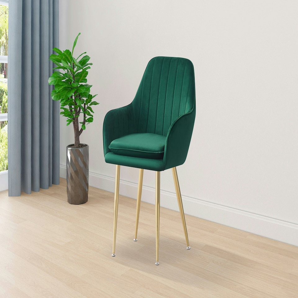 image 1 of MOF Dining chair Armchair with Armrest & Backrest Upholstered seat with Metal legs T05 Pink