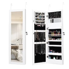COSTWAY Wall-mounted Jewelry Storage Cabinet Door Hanging Jewelry Armoire White