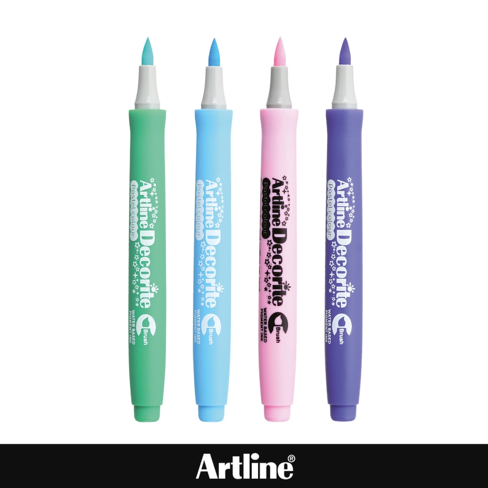 image 1 of Artline Decroite Brush Markers Pastel Colours 4 Pack