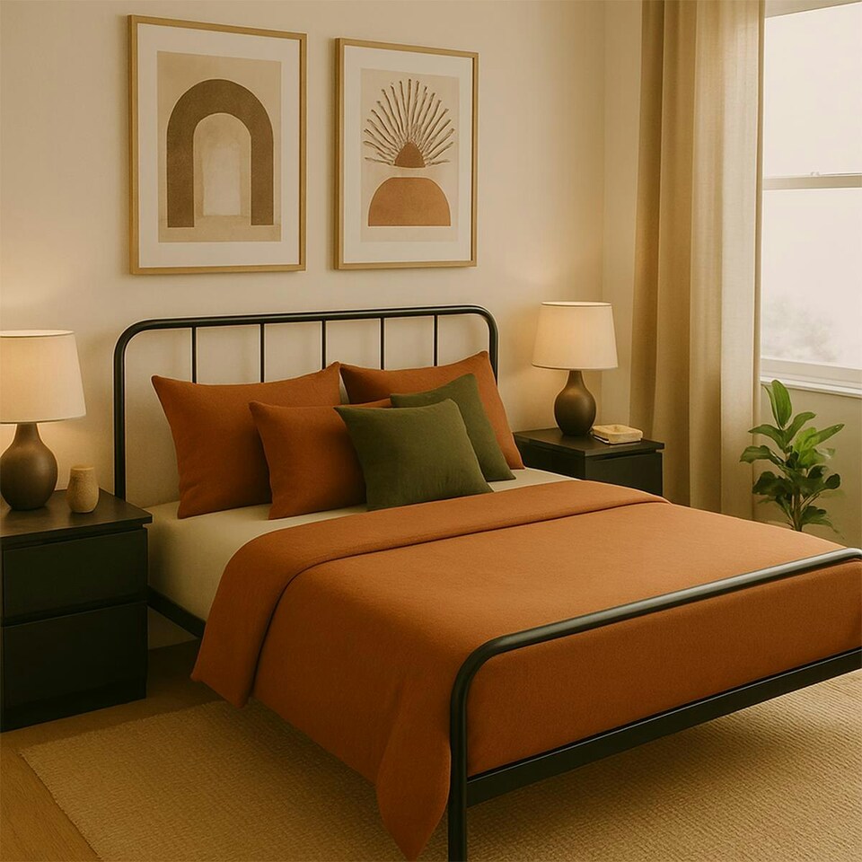image 1 of King Size Bed Frame Metal Rounded Headboard Easy Assembly Under Bed Base Storage