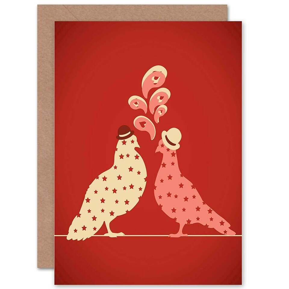 image 1 of Stylised Pigeons Bowler Hat Stars Art Card