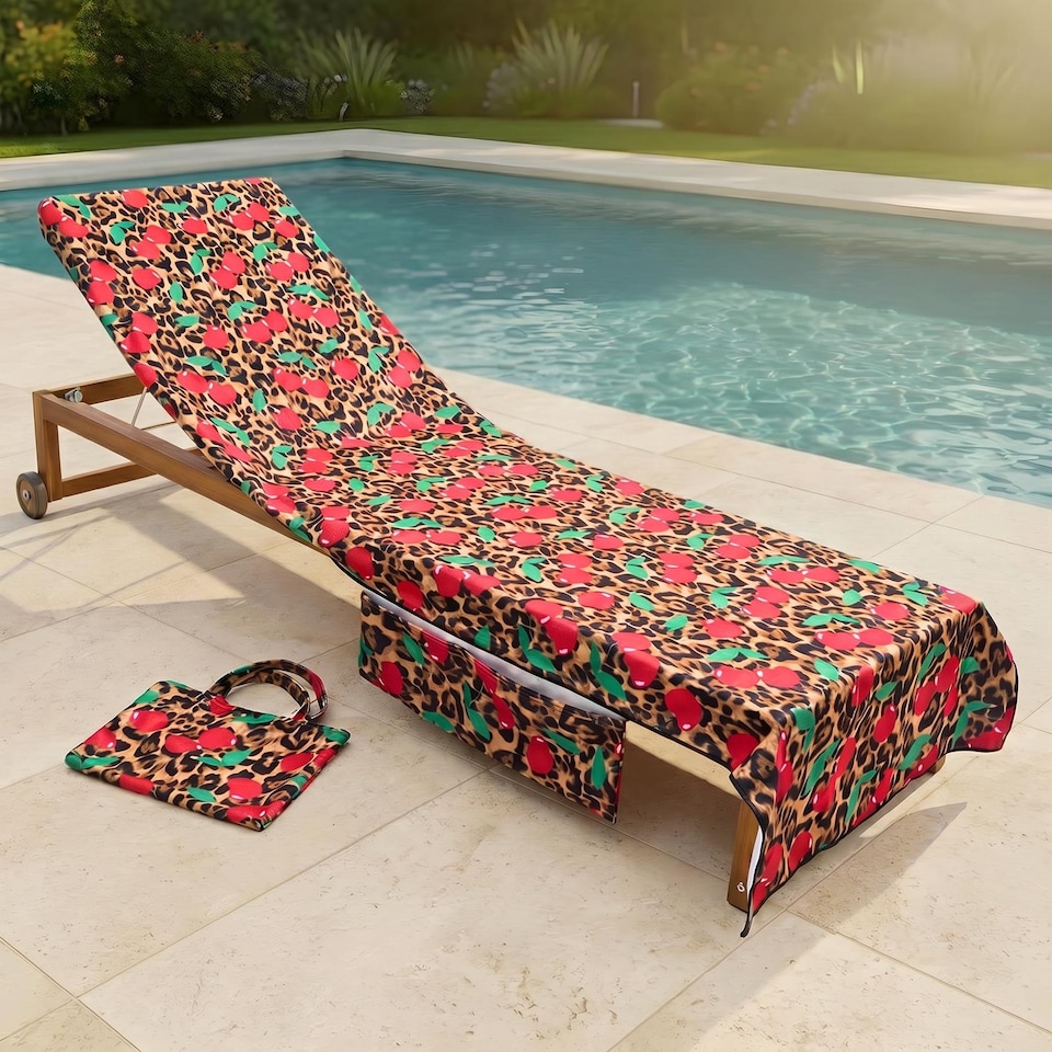 image 1 of OHS Leopard Beach Towel with Bag Quick Dry Absorbent Travel Spa