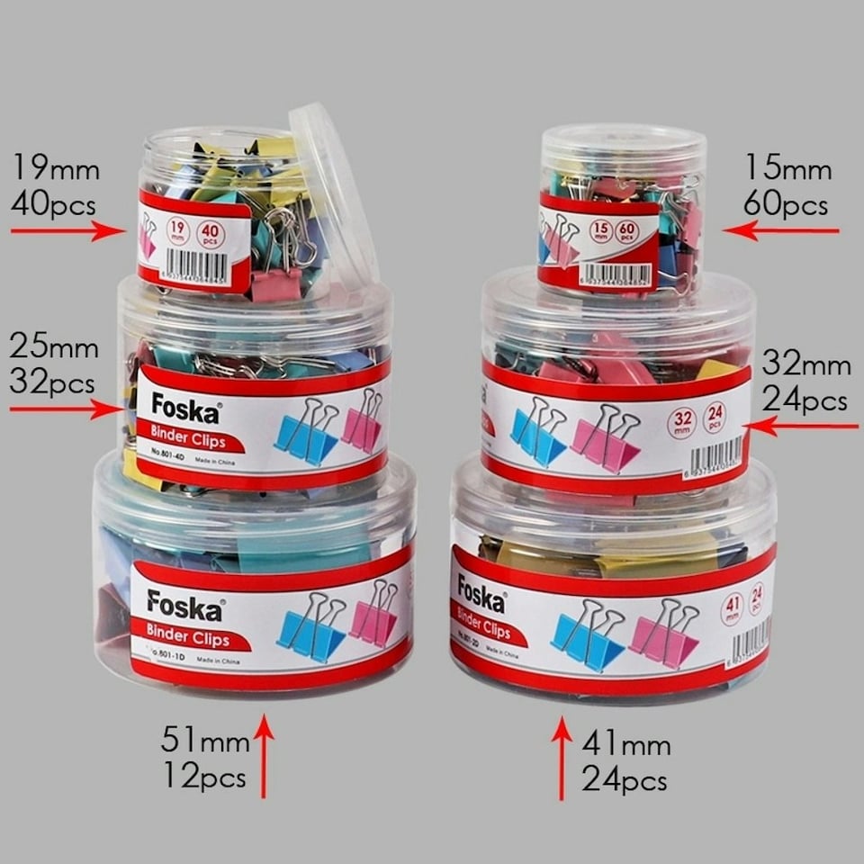 image 1 of Pack of 12 51mm Assorted Colour Fold Back Binder Clips