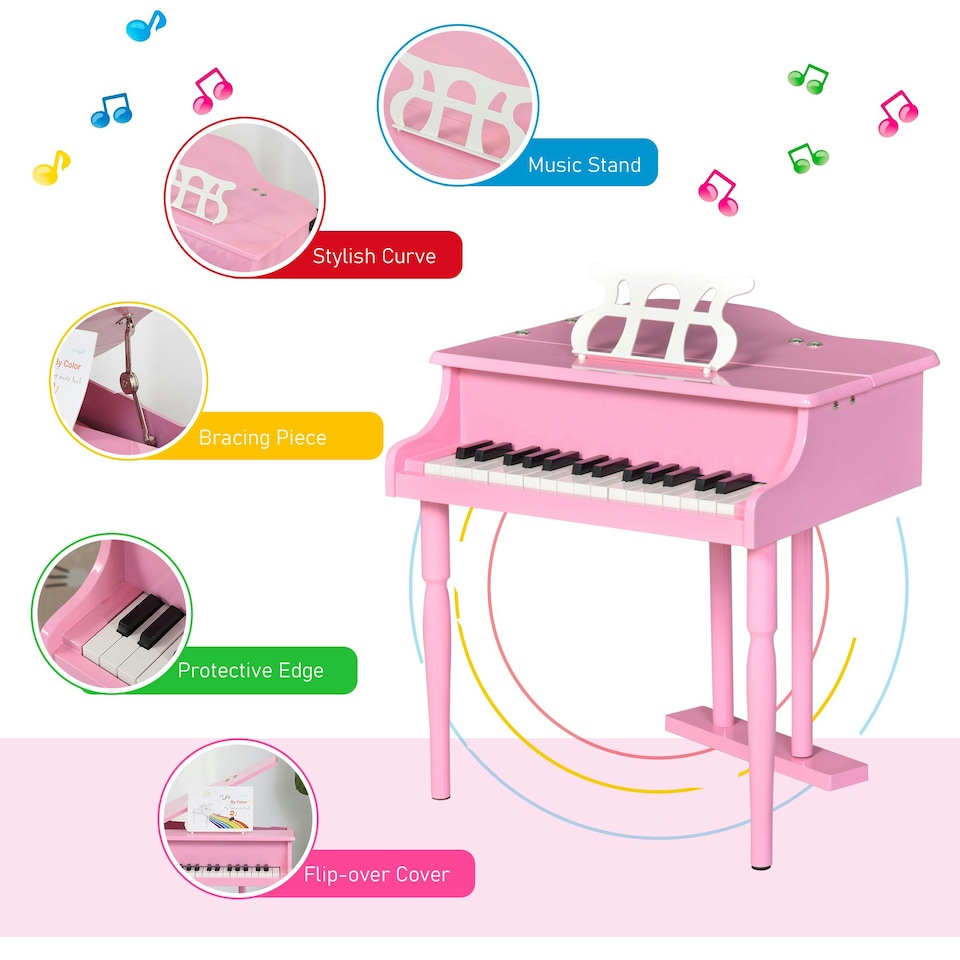 image 1 of HOMCOM 30 Keys Mini Kids Piano with Music Stand and Bench Best Gifts Toy