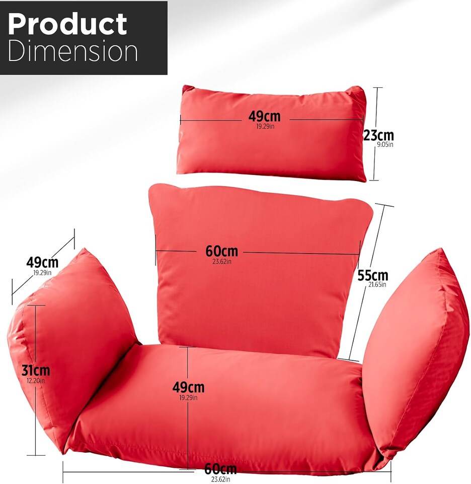 image 1 of Red Replacement Cushion For Swing Egg Chair, 5 Pieces Water-Resistant Hanging Basket Swing Chair Cushion