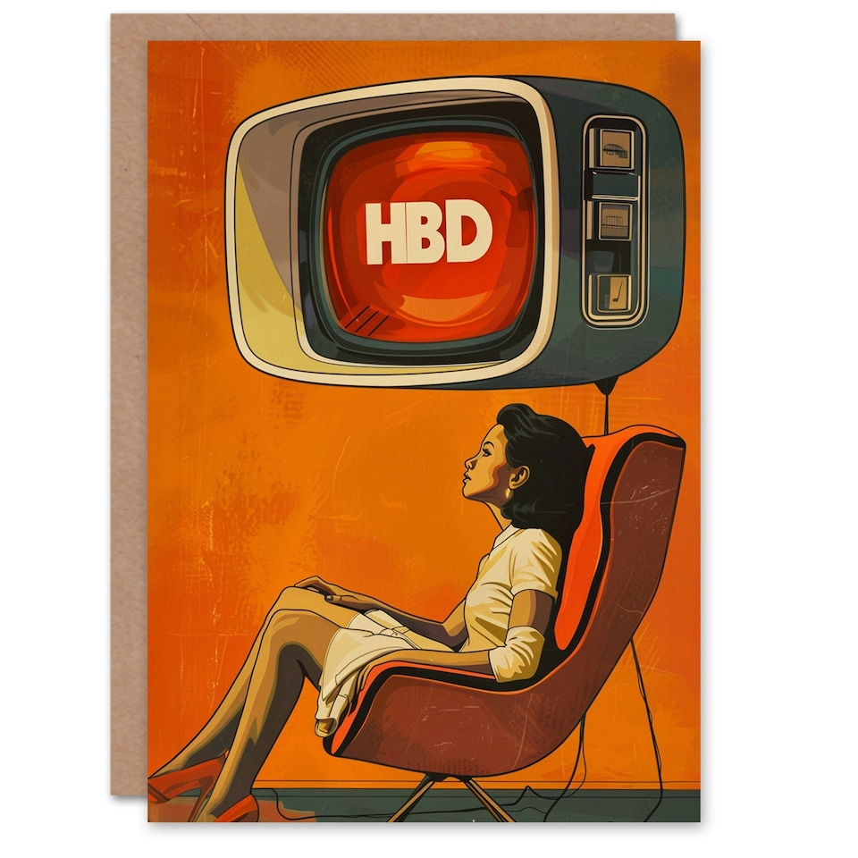 image 1 of Retro Future Tv Lady Living Room HBD Woman Her Birthday Card