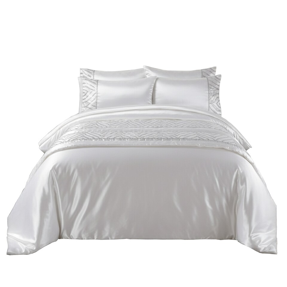 image 1 of Shimmer Duvet Cover Set Luxury Bedding with Elegant Metallic Finish | White | Double