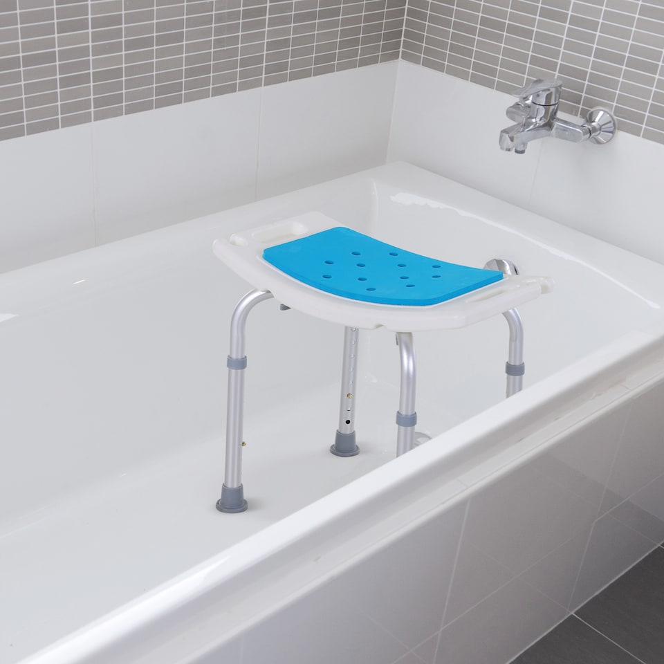 image 1 of HOMCOM Shower Chair, Adjustable Height Shower Stool with Aluminium Frame and Non-Slip Feet, Bathtub Stool Seat for Elderly Disabled Handicap, Blue | Blue