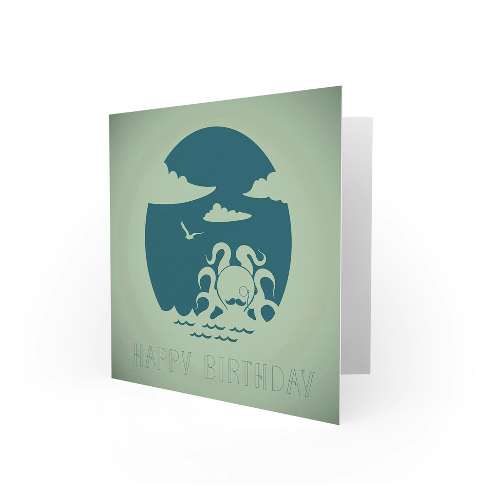 image 1 of Sea Bird Ocean Octopus Birthday Card