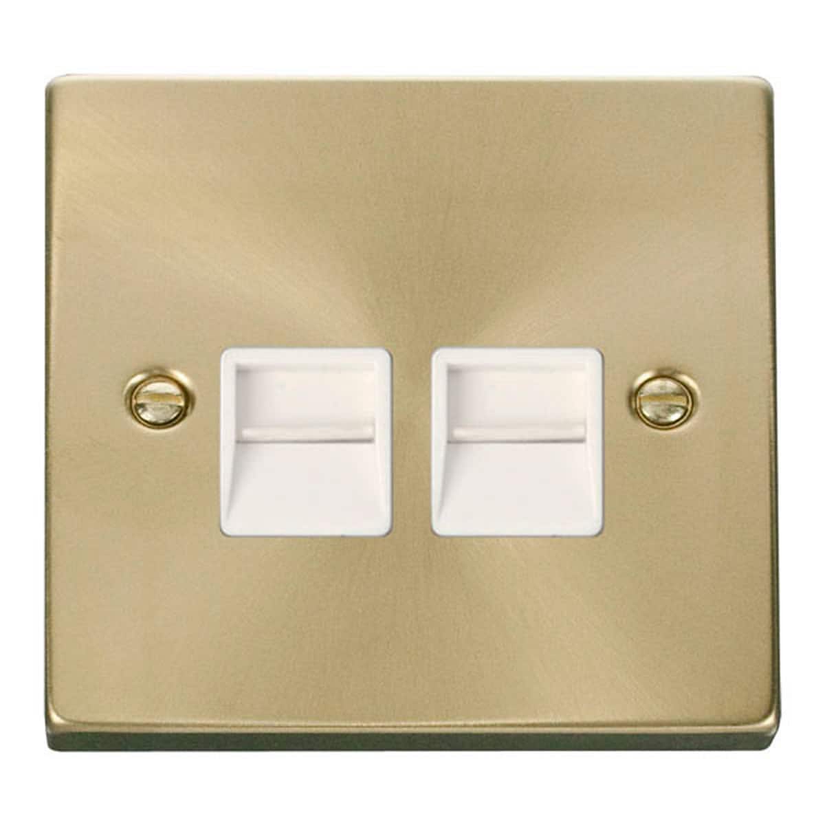 SE HOME Satin Brushed Brass Master Telephone Twin Socket Gold Satin Brass