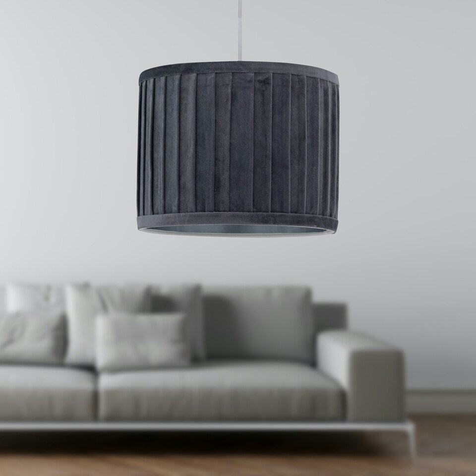 image 1 of First Choice Lighting Sundance Grey Velvet Pleated 30cm Lamp Shade with Silver Inner Grey | Silver