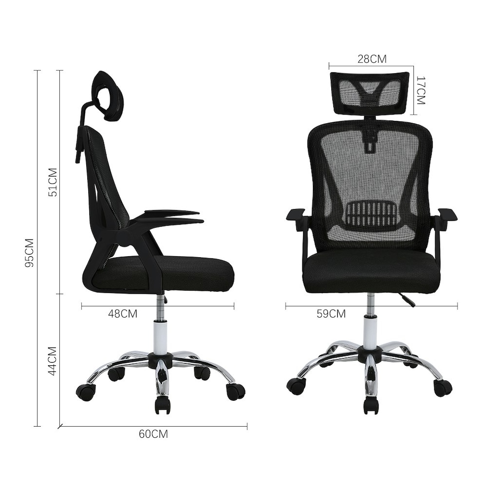 image 1 of Living and Home Swivel Office Chair with Headrest - Black