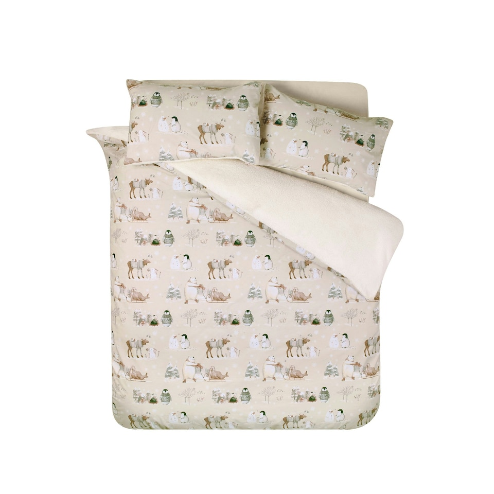image 1 of Catherine Lansfield Winter Friends Sherpa Duvet Cover Set Natural Cream | Natural | Double