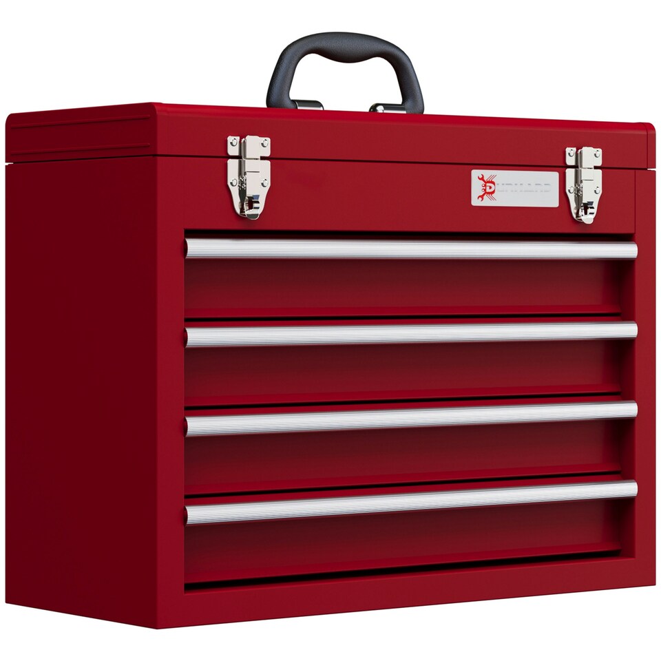 image 1 of DURHAND Lockable 4 Drawer Tool Chest with Ball Bearing Slide Drawers Red Black
