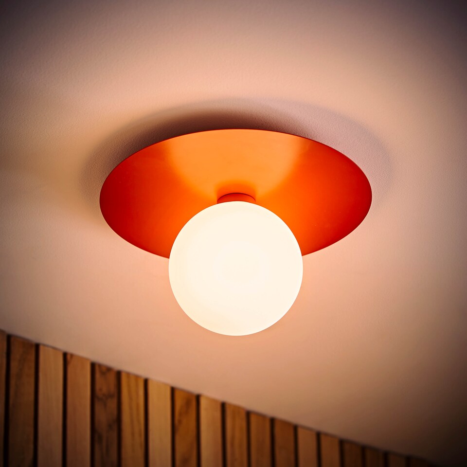 image 1 of ValueLights Darla Rust Frosted Globe Bathroom Ceiling Light & Bulb | Orange
