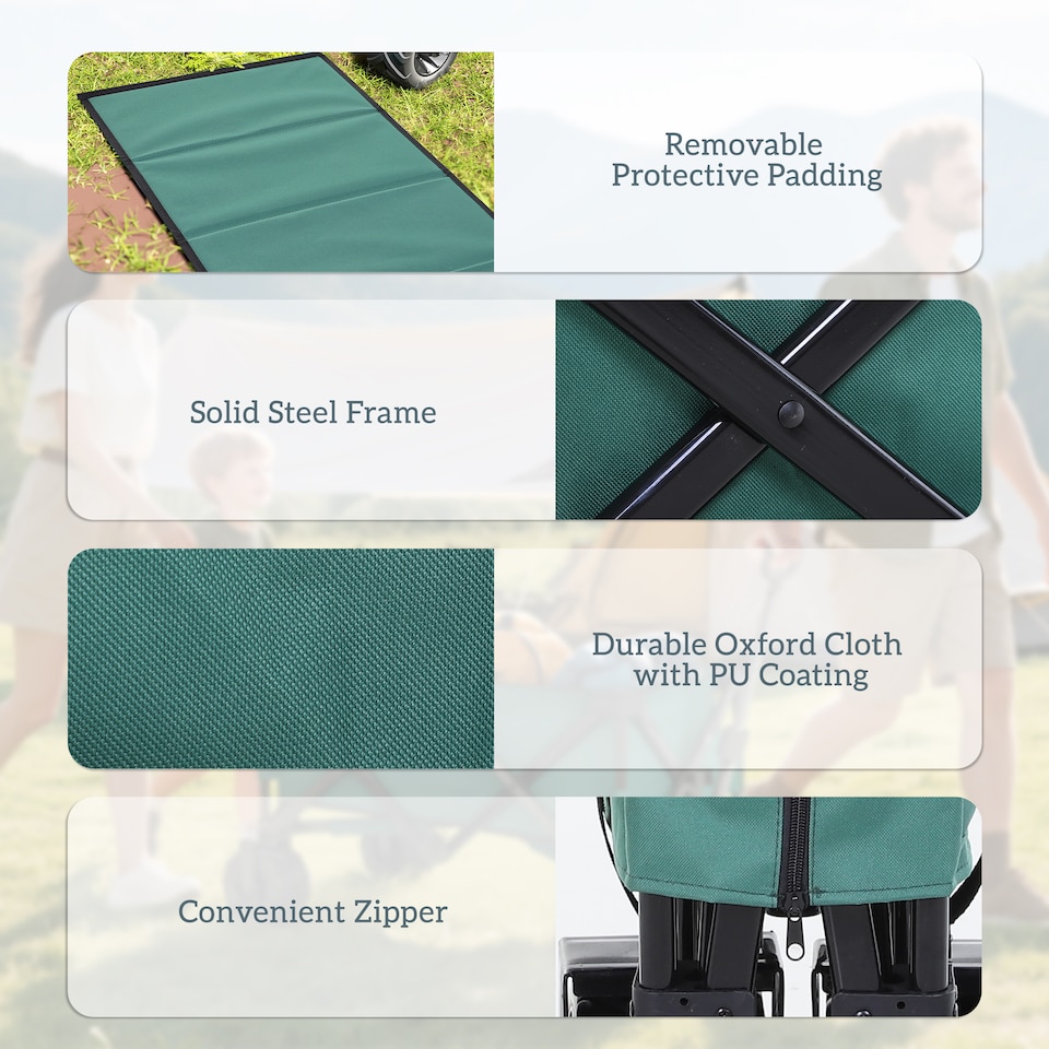 image 1 of Outsunny Outdoor Cart Folding Cargo Wagon Trailer Beach w Handle Dark Grey