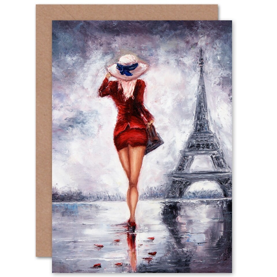 image 1 of Lady in Red Fashion Travel Paris Eiffel Tower Greeting Card