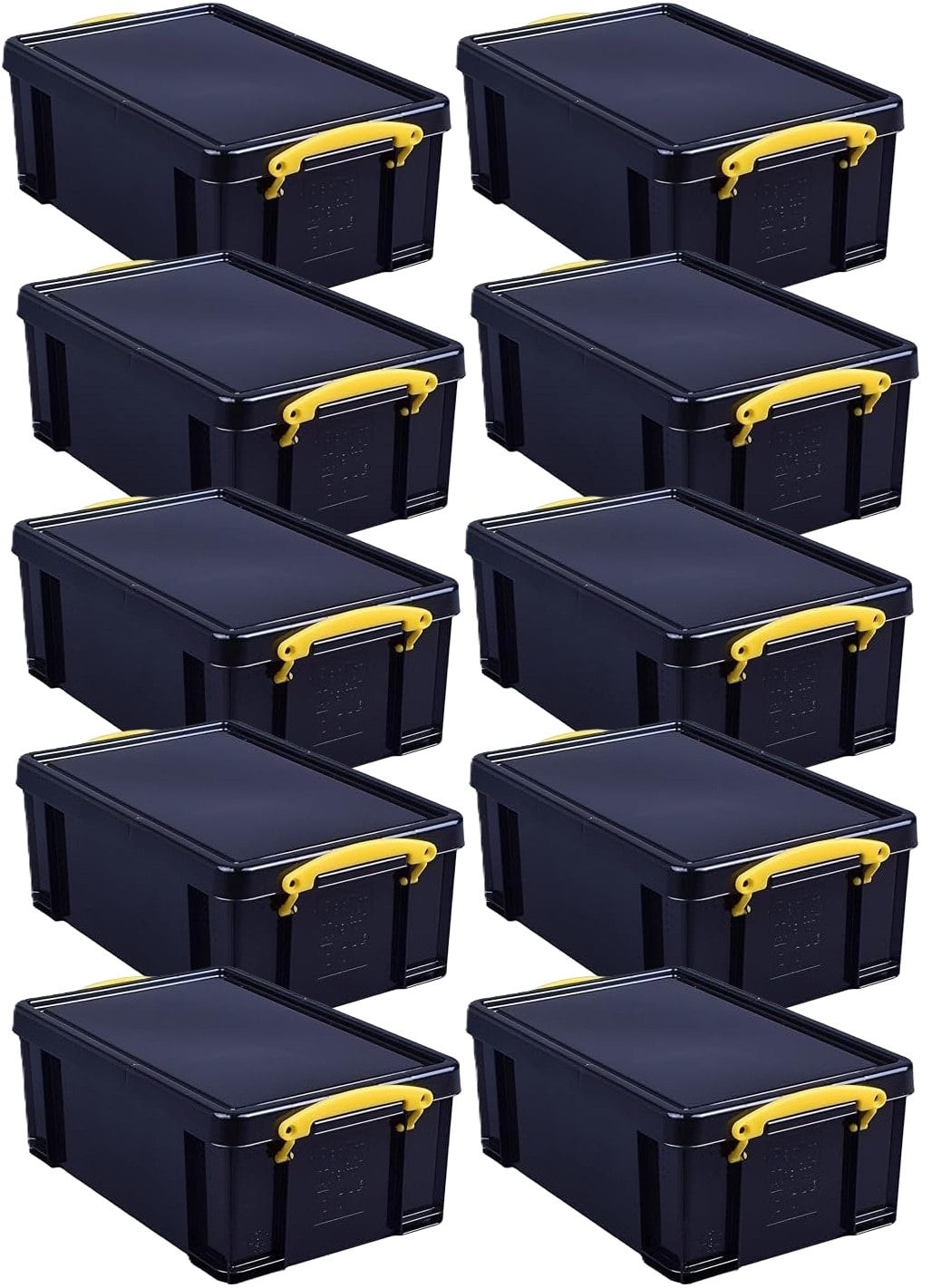 Really Useful Plastic Storage Box 9 Litre Black Yellow Handle Pack of 10