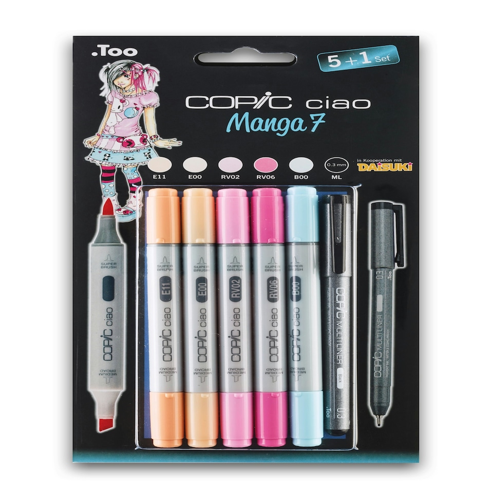 Copic CIAO Marker Marker & Multiliner, Set Manga 7, Set of 5 + 1
