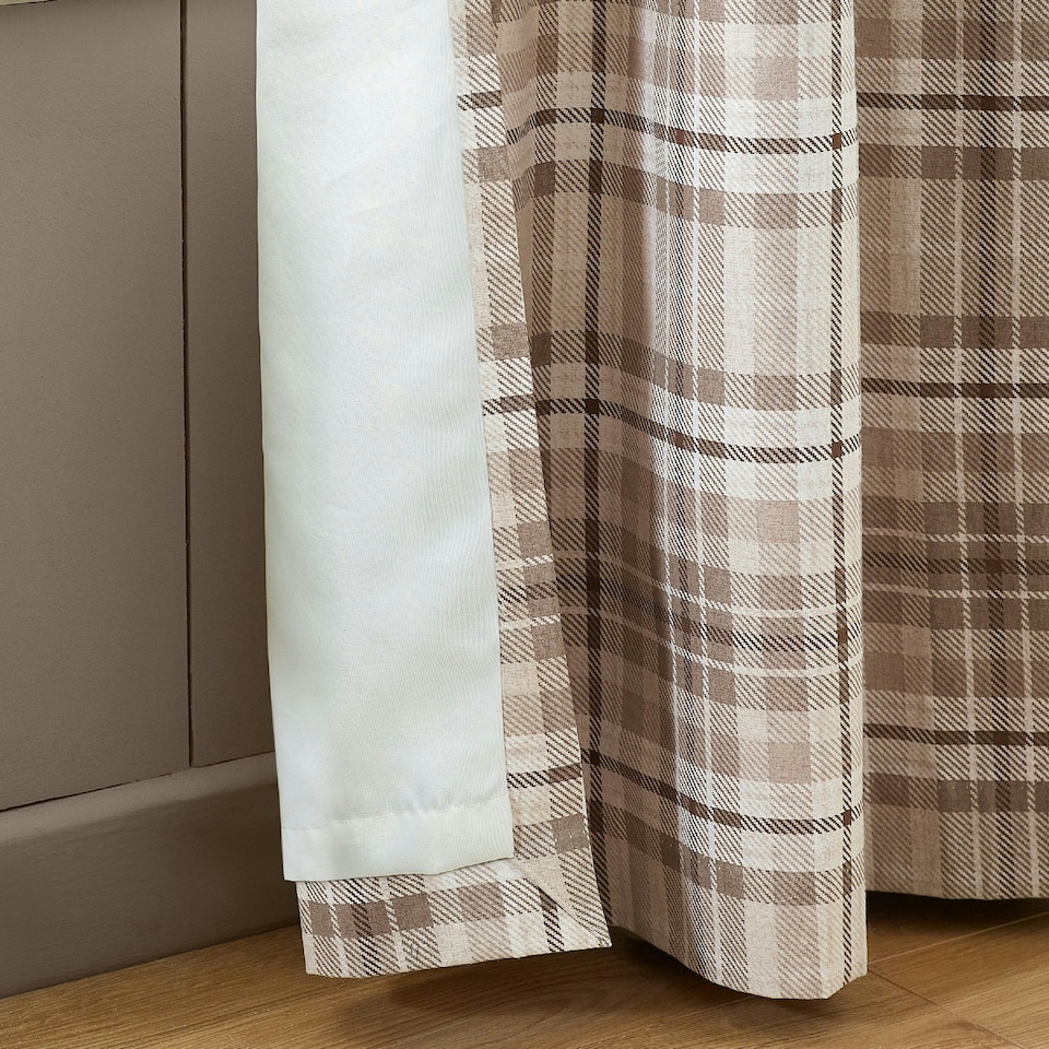 image 1 of Catherine Lansfield Cullen Termal Check Brushed Cotton 66x90 Inch Eyelet Curtains Natural Cream | Natural