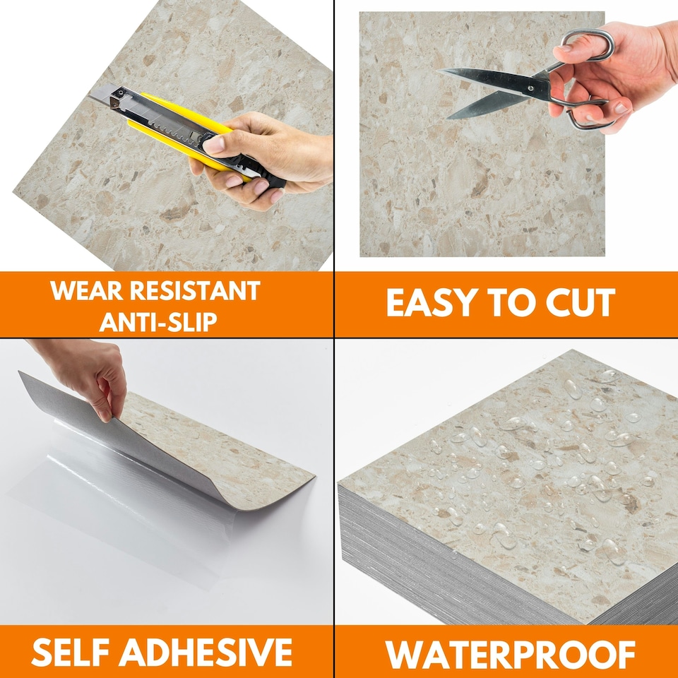 image 1 of NOVECRAFTO Vinyl Floor Tile – Self Adhesive 12x12 in – Desert Terrazzo – Peel & Stick for Kitchen, Bathroom & Living Room – Waterproof & Easy DIY | Brown | 3.72 sqm