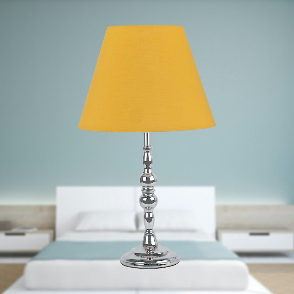 image 1 of Chrome Table Lamp with Decorative Stem and Ochre Shade Chrome | Red