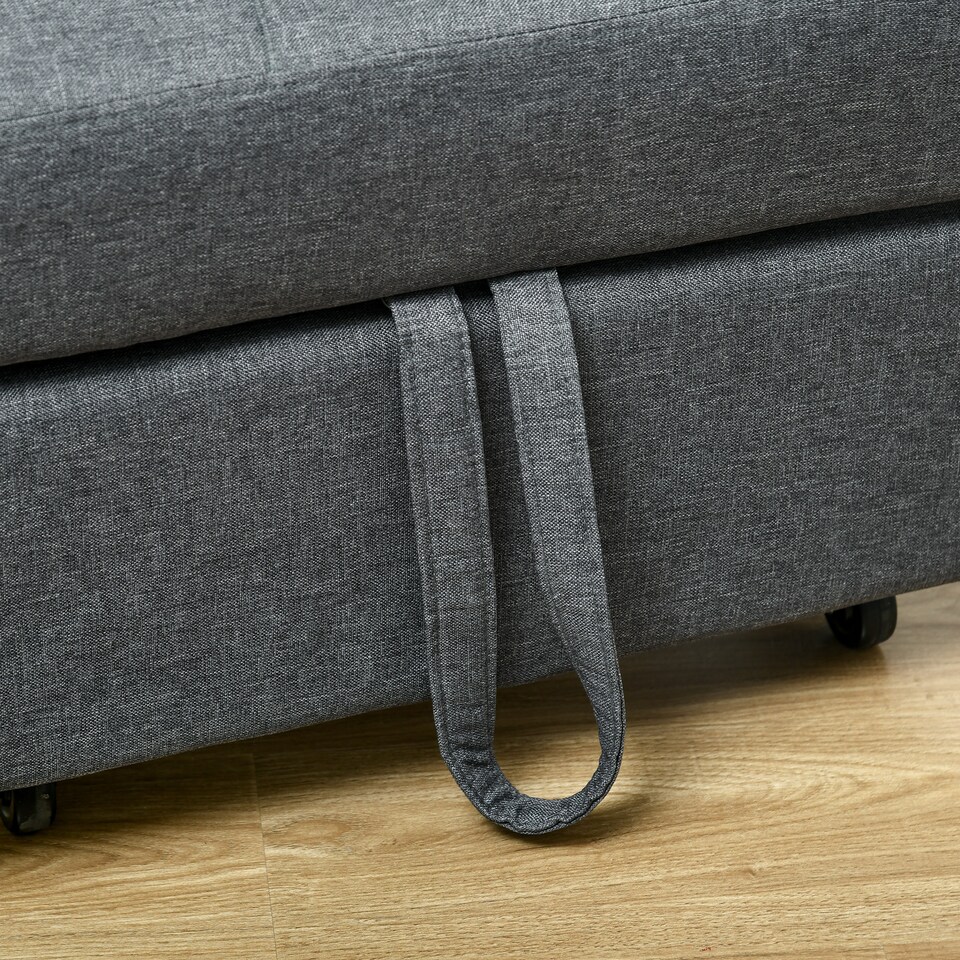 image 1 of HOMCOM Convertible Chair Bed with Padding Seat, 4-in-1 Multi-Functional Sleeper Sofa Bed, Recliner with Adjustable Backrest, Side Pocket, Wheels and Pillow, for Living Room, Grey