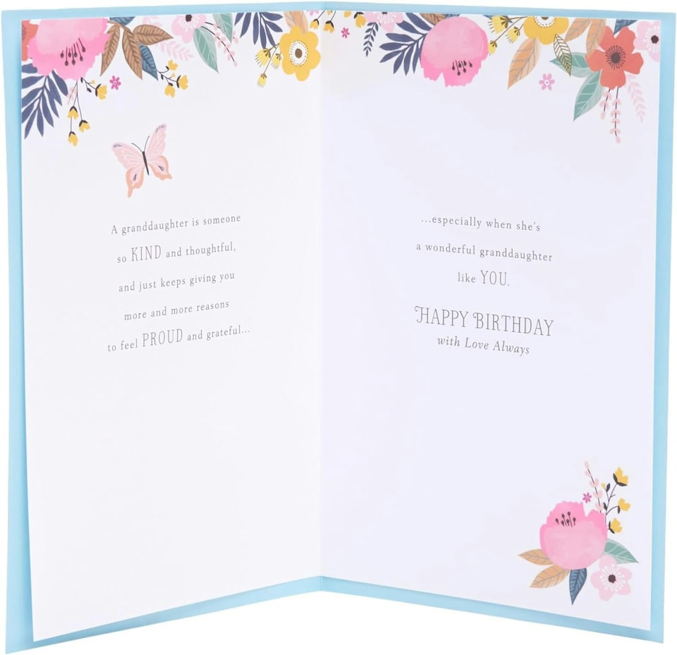 image 1 of Blue & Floral Design Granddaughter Birthday Card