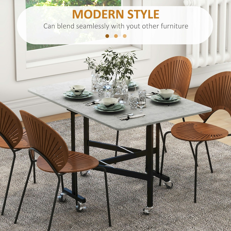 image 1 of HOMCOM Drop Leaf Table with Wheels Folding Dining Table for Small Spaces, Grey