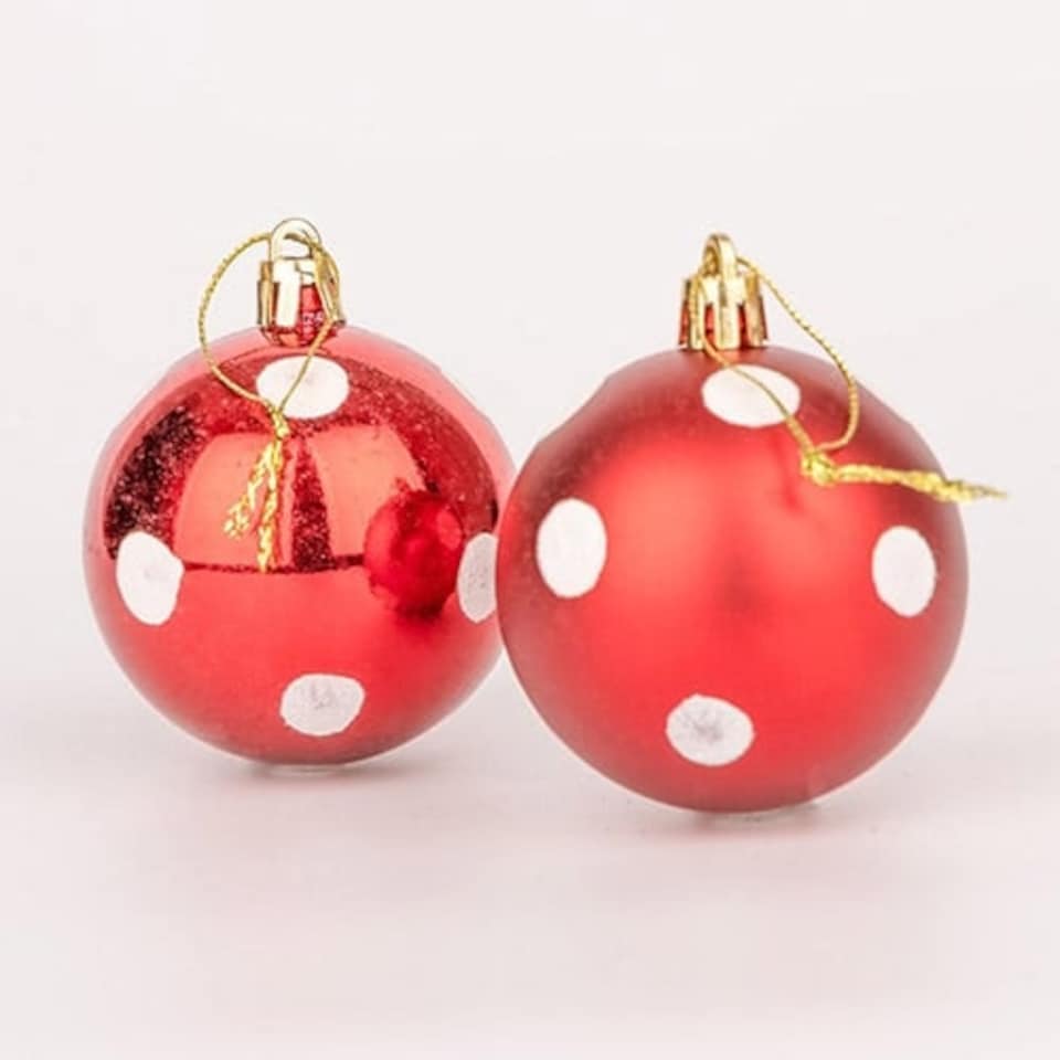 image 1 of Red with White Spots Shatterproof Christmas Baubles 10cm - Pack of 3