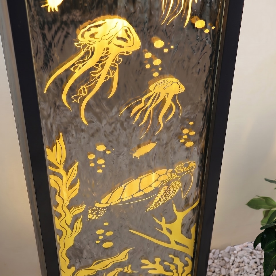 image 1 of Mirror and Water Feature with Ocean Floor Design with LED Lights