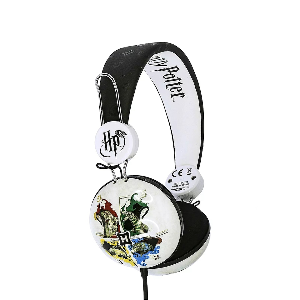 image 1 of Harry Potter Hogwarts Crest Adjustable Kid's Wired Headphones | White