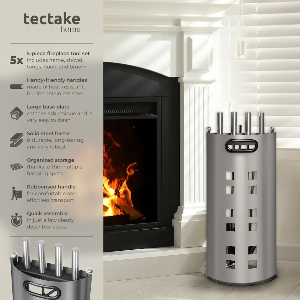 image 1 of Log Burner Accessories - 5-piece set, poker, tongs, broom, shovel, holder