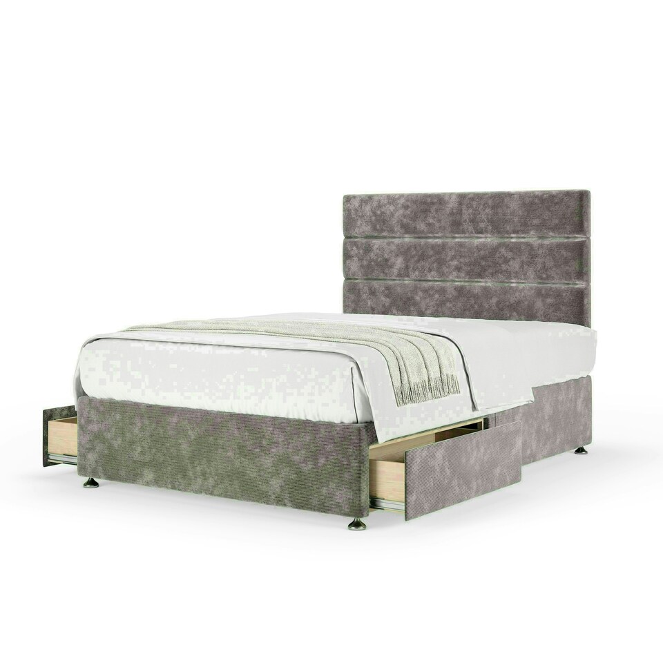 Silver Chenille 2 Drawer Divan Base and Milan Headboard Super King
