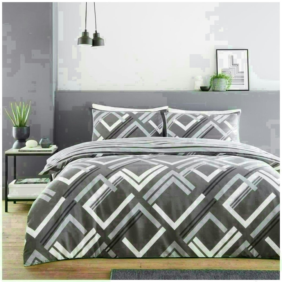 image 1 of Harlow Printed Duvet Cover Set Reversible Polycotton Beddings Grey | Double