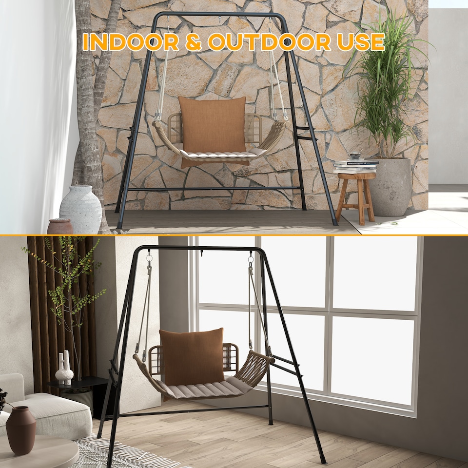 image 1 of Outsunny Hammock Chair Stand Metal Frame Hammock Stand Only, Black | Black