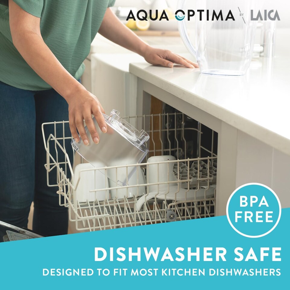 image 1 of Aqua Optima Oria Water Filter Jug & 9 Evolve Filter Cartridges, 2.8L, White - Fridge & Dishwasher Friendly - Reduces Limescale, Chlorine and Other Impurities - By Laica (Packaging May Vary)