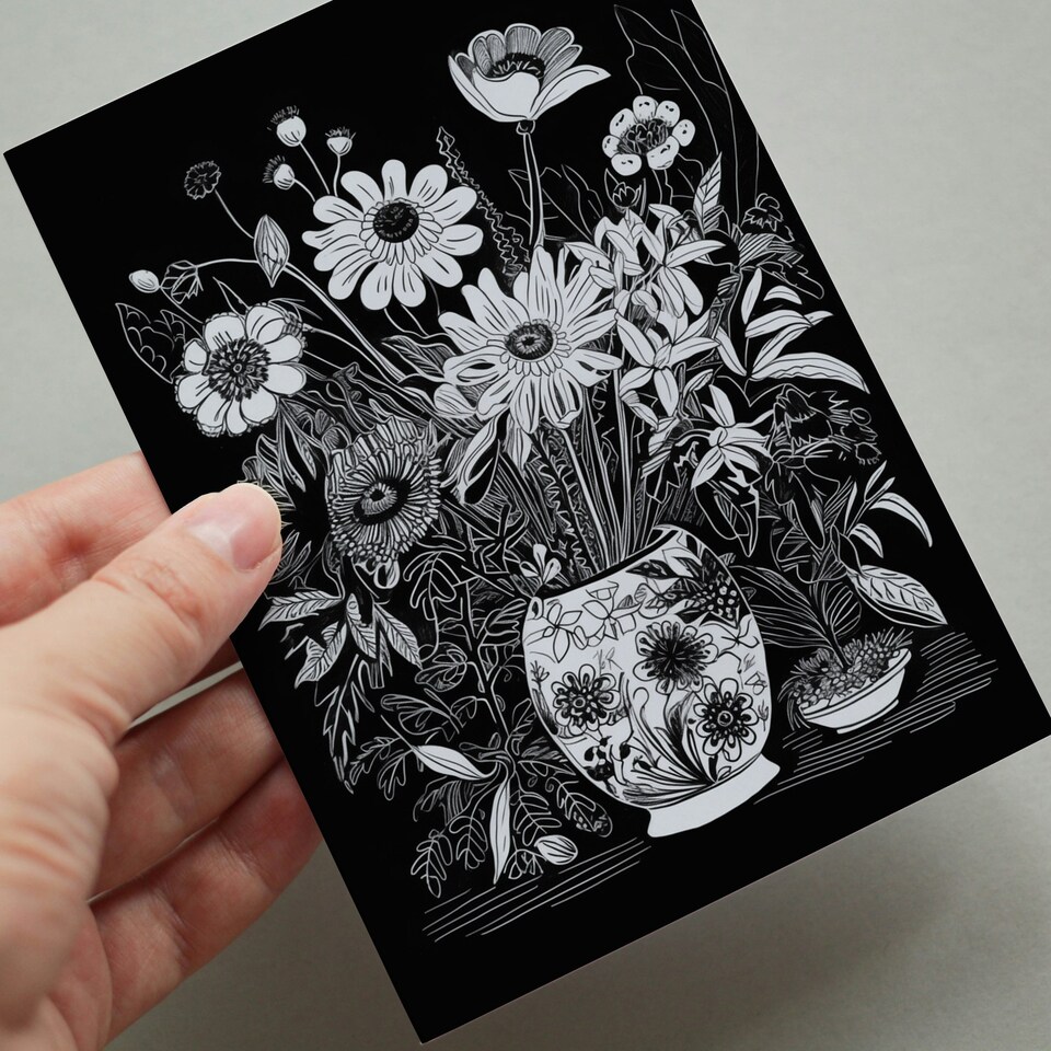 image 1 of Flower Floral Aesthetic Black White Wall Art Set of 50 Unframed A6 Prints
