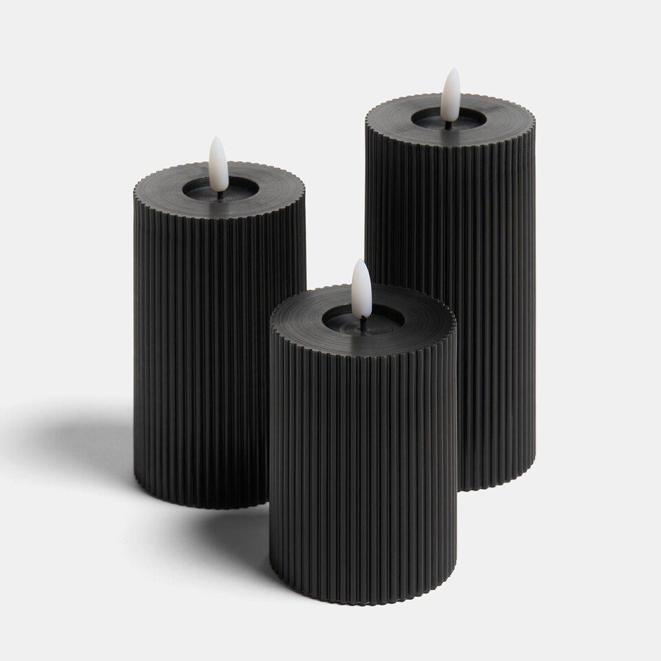 image 1 of OHS Set of 3 Ribbed Flameless LED Candles Decorative Lights Party Home | Black