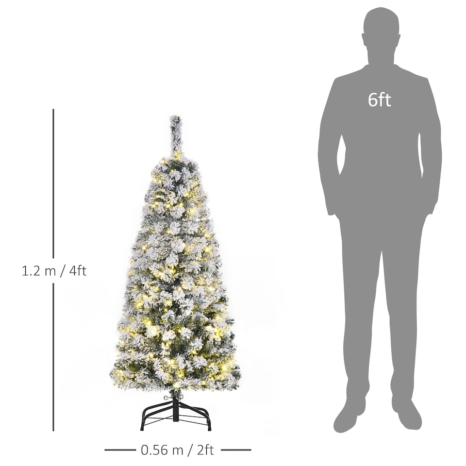 image 1 of HOMCOM 4FT Prelit Artificial Snow Flocked Christmas Tree with Warm White LED Light, Holiday Home Xmas Decoration, Green White