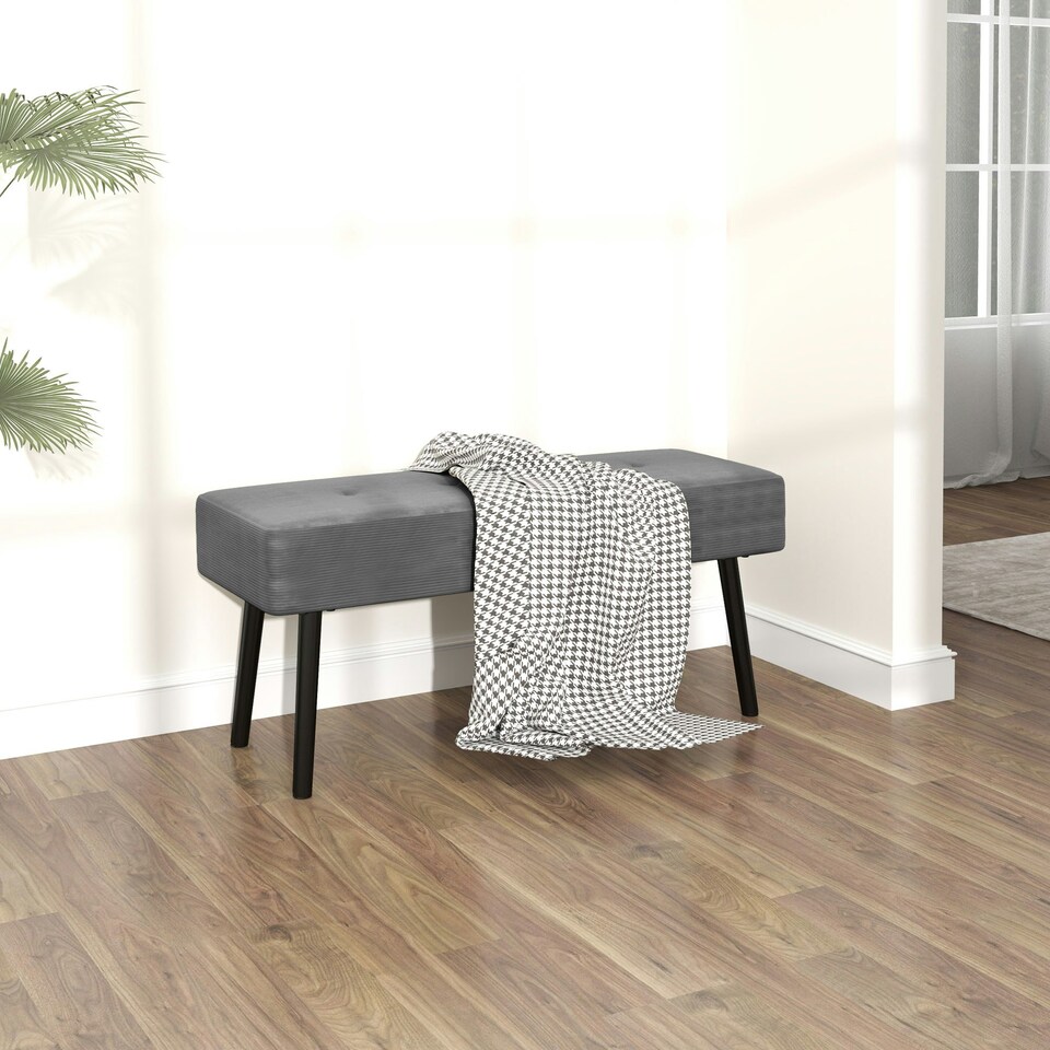 image 1 of HOMCOM End of Bed Bench with Thick Padding and Steel Legs for Entryway, Grey
