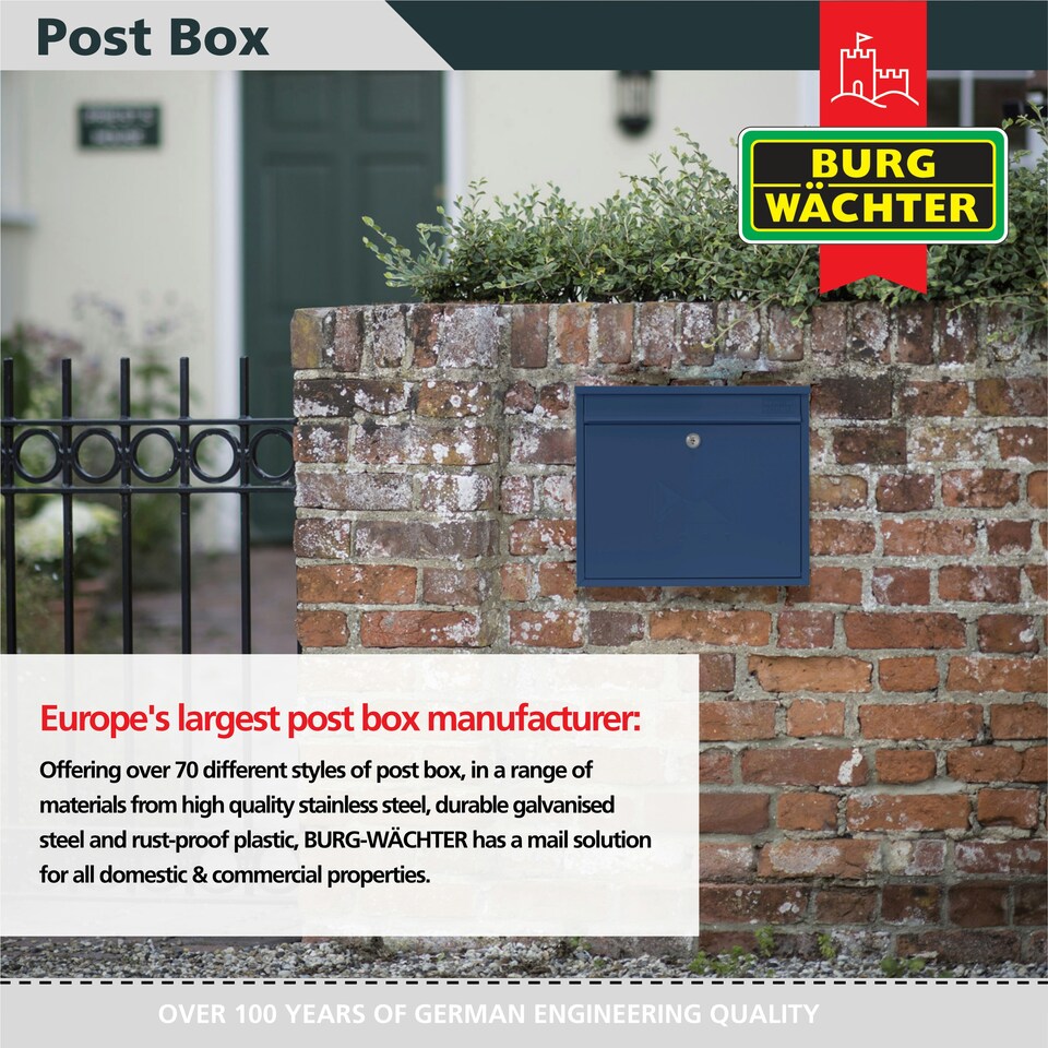 image 1 of Burg-Wachter Elegance Wall Mounted Galvanised Stell Lockable Weatherproof Ppost Box - 36x31x11cm Blue | Midnight Blue