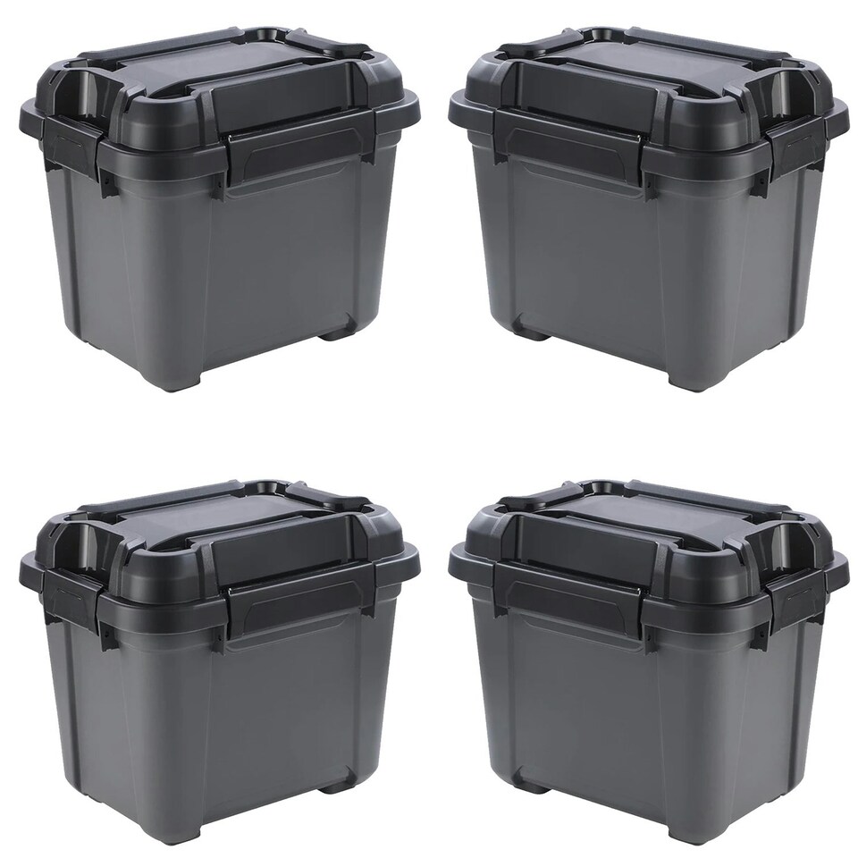 image 1 of 2 x 31 Litres Indoor Outdoor Heavy Duty Black Storage Bunker Trunks Ideal For DIY Use Tradesman & Handyman Black